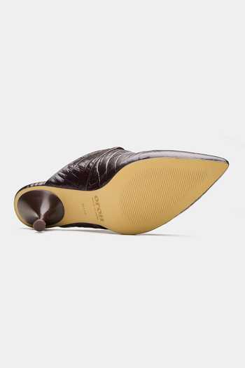 Buy_Oroh_Brown Messier Croc Embossed Mid Heel Pump Mules _Online_at_Aza_Fashions