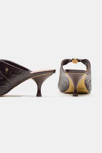 Shop_Oroh_Brown Messier Croc Embossed Mid Heel Pump Mules _Online_at_Aza_Fashions