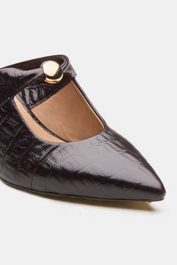 Oroh_Brown Messier Croc Embossed Mid Heel Pump Mules _at_Aza_Fashions