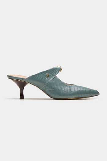 Oroh_Green Messier Textured Mid Heel Pump Mules _Online_at_Aza_Fashions