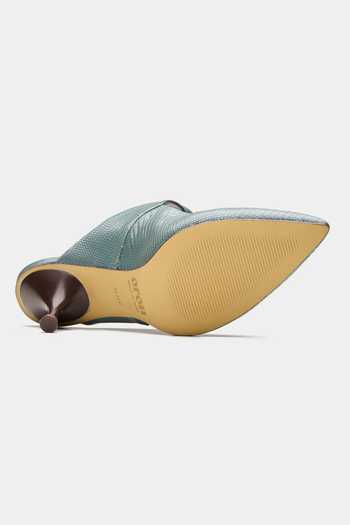 Buy_Oroh_Green Messier Textured Mid Heel Pump Mules _Online_at_Aza_Fashions