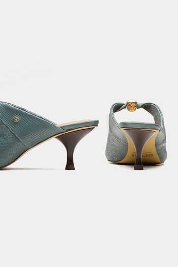 Shop_Oroh_Green Messier Textured Mid Heel Pump Mules _Online_at_Aza_Fashions
