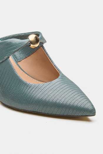 Oroh_Green Messier Textured Mid Heel Pump Mules _at_Aza_Fashions
