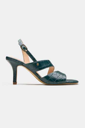 Oroh_Green Cygnus Croc Textured Multi Strap Heels _Online_at_Aza_Fashions