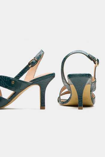 Shop_Oroh_Green Cygnus Croc Textured Multi Strap Heels _Online_at_Aza_Fashions