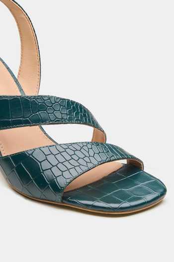 Oroh_Green Cygnus Croc Textured Multi Strap Heels _at_Aza_Fashions