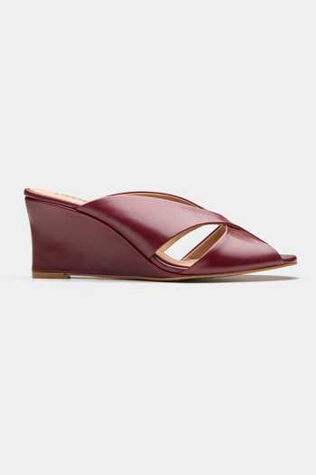 Oroh_Maroon Auriga Overlapping Strap Wedges _Online_at_Aza_Fashions