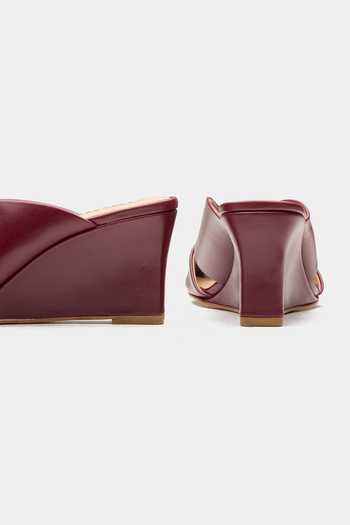 Shop_Oroh_Maroon Auriga Overlapping Strap Wedges _Online_at_Aza_Fashions