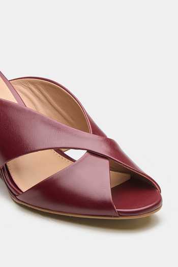 Oroh_Maroon Auriga Overlapping Strap Wedges _at_Aza_Fashions