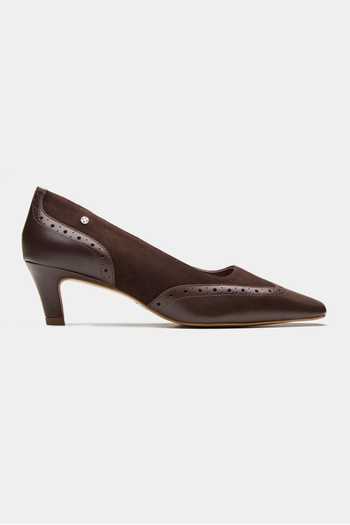 Oroh Brown Aster Perforated Leather Kitten Heels Online at Aza Fashions Oroh_Brown Aster Perforated Leather Kitten Heels _Online_at_Aza_Fashions