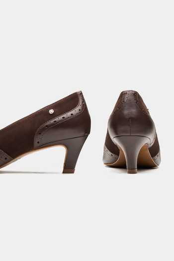 Shop Oroh Brown Aster Perforated Leather Kitten Heels Online at Aza Fashions Shop_Oroh_Brown Aster Perforated Leather Kitten Heels _Online_at_Aza_Fashions