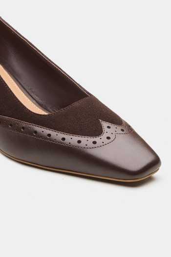 Oroh Brown Aster Perforated Leather Kitten Heels at Aza Fashions Oroh_Brown Aster Perforated Leather Kitten Heels _at_Aza_Fashions