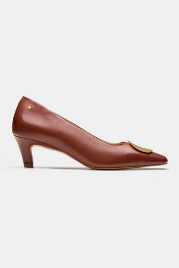Oroh_Brown Halo Metal Trim Kitten Heels _Online_at_Aza_Fashions