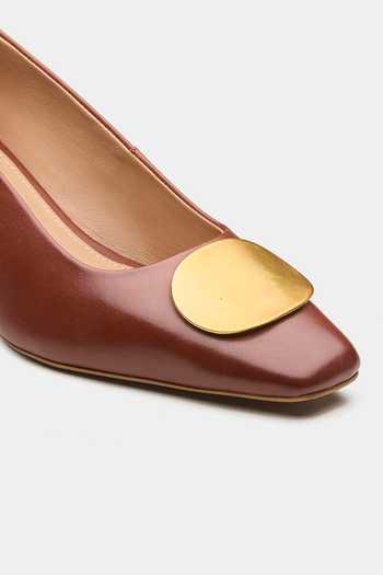 Oroh_Brown Halo Metal Trim Kitten Heels _at_Aza_Fashions