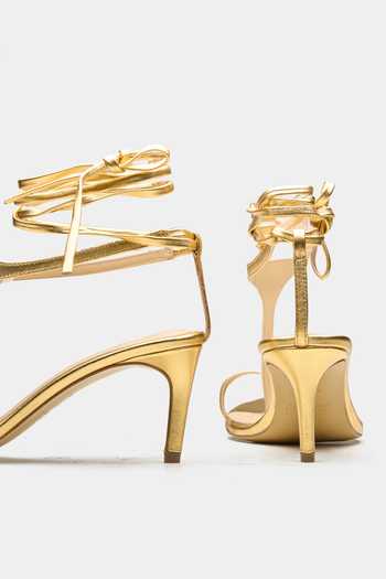 Oroh_Gold Europa Lace Up Pencil Heels _at_Aza_Fashions