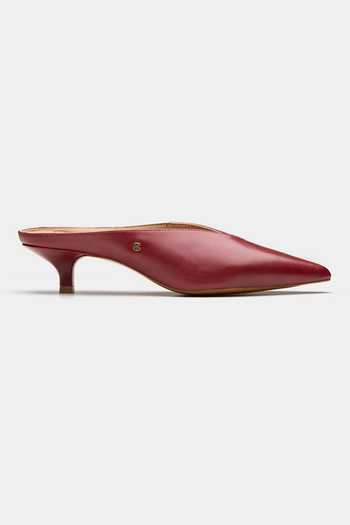 Oroh_Maroon Segin Pointed Toe Kitten Mule Heels _Online_at_Aza_Fashions