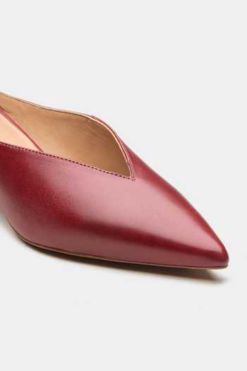 Oroh_Maroon Segin Pointed Toe Kitten Mule Heels _at_Aza_Fashions