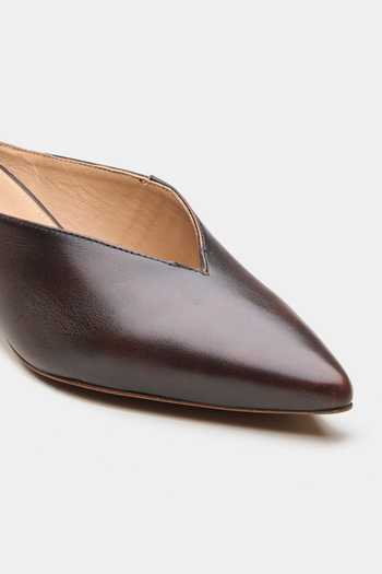 Oroh_Brown Segin Pointed Toe Kitten Mule Heels _at_Aza_Fashions