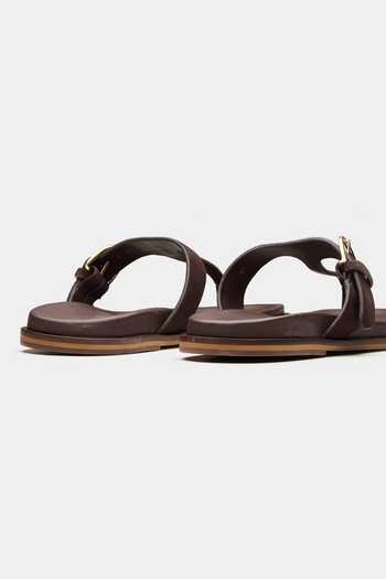 Shop_Oroh_Brown Metis T-strap Genuine Leather Flats _Online_at_Aza_Fashions