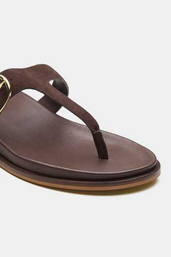 Oroh_Brown Metis T-strap Genuine Leather Flats _at_Aza_Fashions
