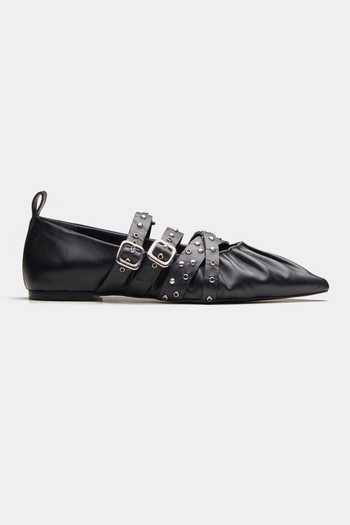 Oroh_Black Janus Ruched Front Pointed Toe Ballerinas _Online_at_Aza_Fashions