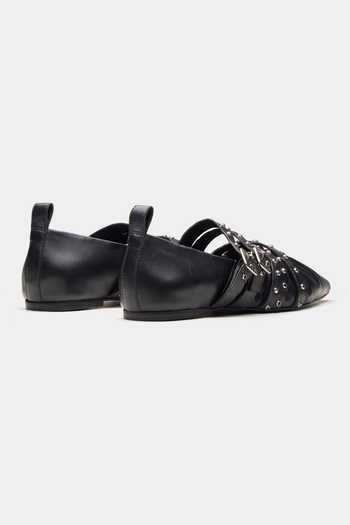 Buy_Oroh_Black Janus Ruched Front Pointed Toe Ballerinas _Online_at_Aza_Fashions