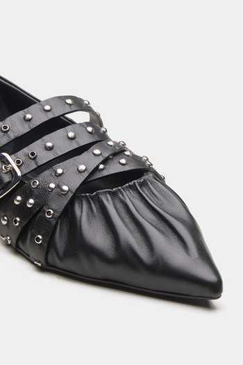 Oroh_Black Janus Ruched Front Pointed Toe Ballerinas _at_Aza_Fashions