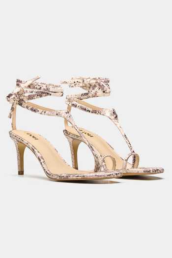 Oroh Europa Snake Print Lace Up Pencil Heels 