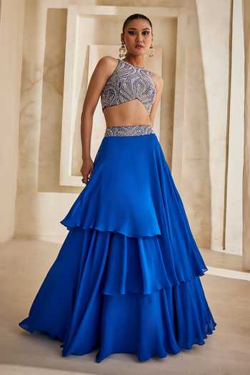 Anu Pellakuru Sitara Embroidered Blouse & Layered Lehenga Set