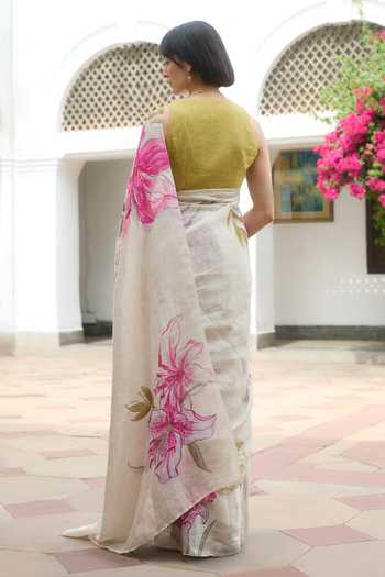 Dressfolk Handloom Linen Saree with Unstitched Blouse Piece 