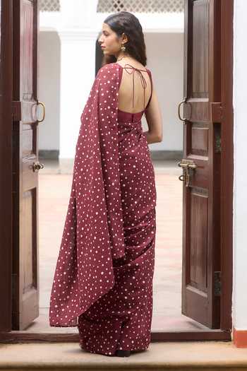 Dressfolk Polka Dot Handloom Cotton Saree & Unstitched Blouse 