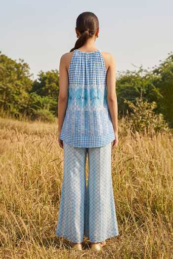 Basil Leaf Printed Halter Top & Pant Set 