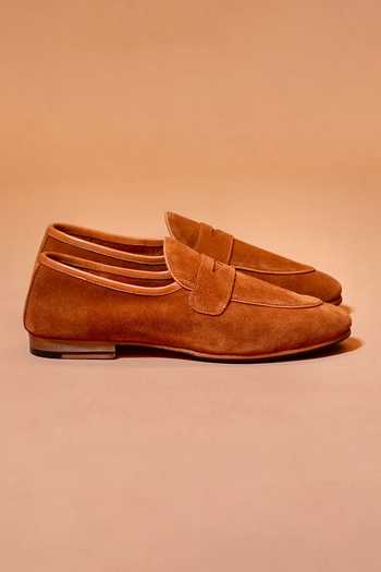 Dmodot_Brown Flexo Tabacco Penny Suede Loafers _Online_at_Aza_Fashions