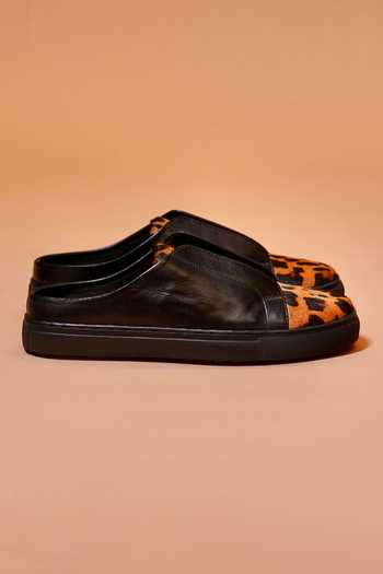 Dmodot Leopardo Nero Sabot Printed Sneaker Mules 