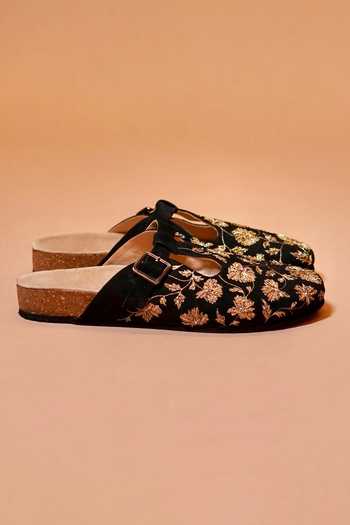 Dmodot_Black Hoffler Corko Ricamo Nero Embroidered Mules _Online_at_Aza_Fashions