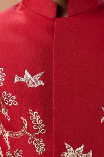 Buy_Little Brats_Maroon Silk, Cotton Sherwani And Pyjama Set 