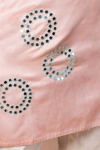 Buy_Little Brats_Pink Silk, Cotton, Satin Embroidered Kurta And Pyjama Set 