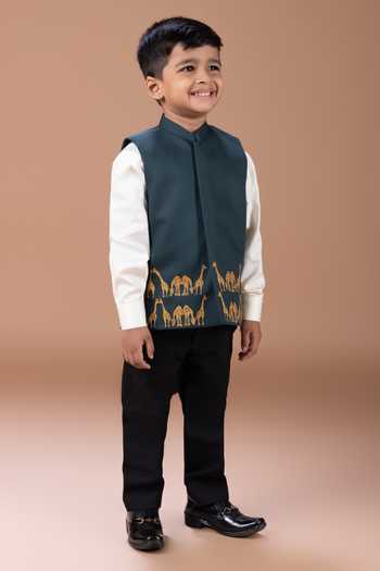 Little Brats Giraffe Embroidered Bundi & Pant Set 
