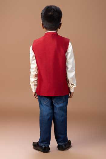 Little Brats Chess Embroidered Bundi & Pant Set 