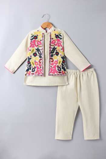 Little Brats Floral Applique Embroidered Kurta Set 