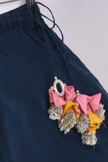 Buy_Little Brats_Blue Silk, Cotton Thread Work Blouse And Lehenga Set _Online_at_Aza_Fashions