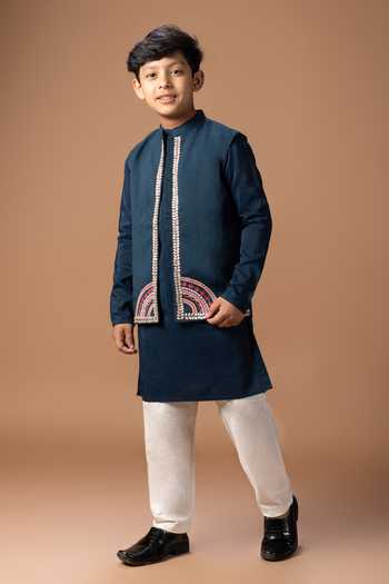 Little Brats Placement Embroidered Bundi & Kurta Set 
