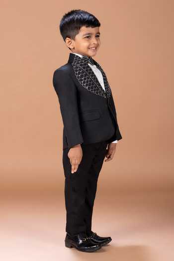 Little Brats_White Cotton Zari Placement Embroidered Tuxedo Set _Online_at_Aza_Fashions