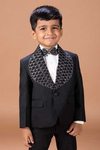 Shop_Little Brats_White Cotton Zari Placement Embroidered Tuxedo Set _Online_at_Aza_Fashions