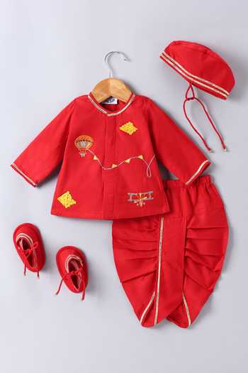 Little Brats Placement Embroidered Kurta & Dhoti Pant Set 