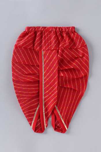 Little Brats_Red Cotton Embroidery Carnival Kurta And Dhoti Pant Set _at_Aza_Fashions