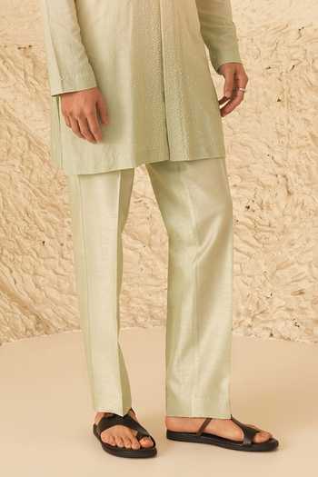 Shreyansh Designs_Green Silk, Cotton Avion Ombre Kurta And Pant Set _Online_at_Aza_Fashions