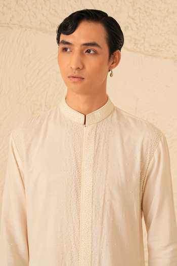 Buy_Shreyansh Designs_Green Silk, Cotton Avion Ombre Kurta And Pant Set _Online_at_Aza_Fashions