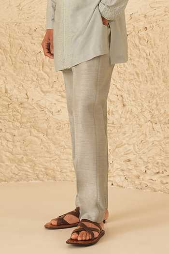Shreyansh Designs_Blue Silk, Cotton Elric Ombre Kurta And Pant Set _Online_at_Aza_Fashions