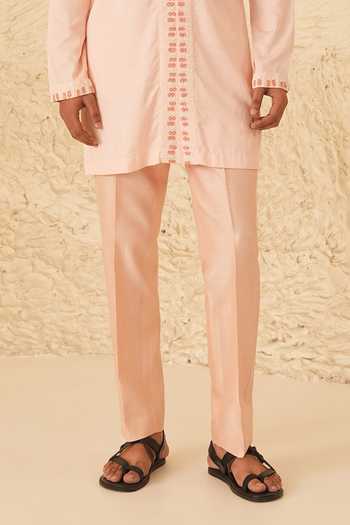 Shreyansh Designs_Pink Silk, Cotton Cillian Kurta And Pant Set _Online_at_Aza_Fashions